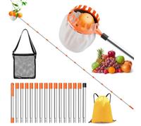 InemzTal Cueilleuse à fruits avec manche télescopique et sac de 16 cm de | Cueilleuse à fruits pour cerises, pommes, pêches, prunes avec sac en filet et sac de rangement