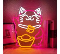 ineonlife Fortune Cat Gold Dollar Neon Led pour Décoration Murale, Néon Led Dimmable Enseigne Lumineuse Alimenté par USB, 5V 2A pour Cuisine Restaurant Café Boulangerie Bar Décoration de Fête
