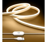 iNextStation 2M Blanc Chaud Ruban LED, 5V Néon Bande LED USB Dimmable | IP65 Etanche, Découpable Autocollante Bandeau Lumineuse, Strip Light pour Cuisine Chambre Vitrine Camping Car Extérieur Déco