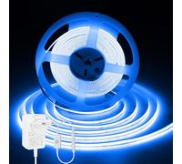 iNextStation Bande LED COB 10 m bleue DC24V 8 mm Bande lumineuse LED CRI93+ | avec bloc d'alimentation et télécommande Bande lumineuse à intensité variable autocollante pour chambre à coucher, cuisine
