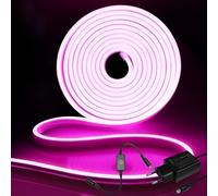 iNextStation Ruban LED Néon 5M Rose, 12V Bande LED avec Adaptateur Secteur | Decoupable, Bandeau Lumineuse étanche IP65, Dimmable Autocollant Stripe pour Cuisine Escalier Chambre Pâques Extérieur Déco
