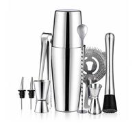 INF Ensemble de cocktails, outil de barman, Double shaker, acier inoxydable, argent, 10 pièces
