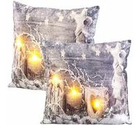 Infactory 2 coussins décoratifs à 3 LED motif bougies - 45 x 45 cm