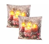 Infactory 2 coussins décoratifs à 4 LED avec motifs de l'Avent - 45 x 45 cm