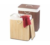 Infactory 2 paniers à linge pliables en bambou avec couvercle et sac à linge