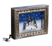 Infactory Cadre décoratif de Noël "Bonhommes de neige" avec LED, musique et neige
