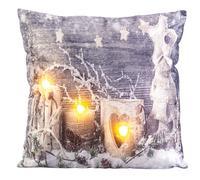 Infactory Coussin décoratif à 3 LED motif bougies - 45 x 45 cm