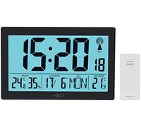 Infactory Horloge radio-pilotée XL avec thermo-hygromètre et capteur extérieur - Noir