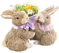 Infactory Lapins décoratifs avec panier d'œufs de Pâques en matériaux naturels