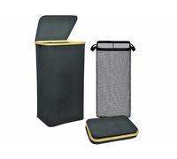 Infactory Panier à linge 100 L pliable avec couvercle et poignées en bambou