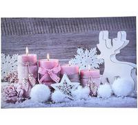 Infactory Tableau lumineux effet flamme "Bougies, rose et renne"