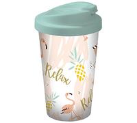 infinite by GEDA LABELS 15933 Flamingo Relax Coffee to go Gobelet, Plastique, Multicolore, 9 x 9 x 17 cm