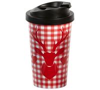 infinite by GEDA LABELS (INFKH) Coffee to go Gobelet Cerf Carreaux, Plastique, Rouge/Blanc, 9 x 9 x 17 cm