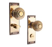 Infinity Decor Verrou à bouton sur plaque arrière en laiton vieilli pour | Paire de poignées en laiton massif pour porte de cuisine, salle de bain pour intérieur et extérieur, usage résidentiel et