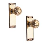 Infinity Decor Verrou à bouton sur plaque arrière en laiton vieilli pour | Paire de poignées en laiton massif pour porte de cuisine, salle de bain pour intérieur et extérieur, usage résidentiel et