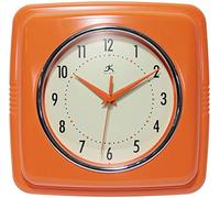 Infinity Instruments Horloge Murale carrée silencieuse rétro 22,9 cm pour Cuisine, Salle à Manger, Mouvement à Quartz (Orange)