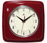 Horloge murale rétro silencieuse carrée Infinity Instruments, 9 pouces, style Mid-Century Modern pour cuisine ou salle à manger, mouvement à quartz, (rouge)