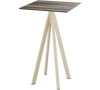 Infinity - Table de bar avec structure couleur sable et plateau en stratifié haute pression (HPL) imitation bois tropical, 70 x 70 cm, 1 pièce