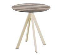 Infinity - Table de patio, structure couleur sable + plateau HPL imitation bois tropical Ø70 cm, 1 pièce