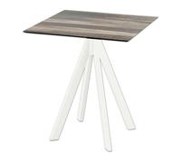 Infinity - Table de terrasse, structure blanche et plateau en stratifié imitation bois tropical, 70 x 70 cm, 1 pièce