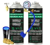 INfloo Quick A/C Remplaçant R1234yf 5en1, Lot de 2 Recharges Climatisation Auto 205 g avec Tuyau Manomètre LP, Adaptateur YF, Lampe UV et Gants, Gaz + Huile + Anti-Fuite + Traceur UV