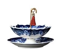 Infuseur à thé parapluie en porcelaine bleue et blanche avec base assortie | Passoire à thé en porcelaine à pores fins avec base assortie, filtre fin et design parapluie oriental Kung Fu pour infusion