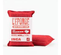 INGA - 2 Éponges Salle de Bain Qui durent 1 an - Réutilisable Lavable | Rouge - Ultra-Efficace - Garantie 1 An - Double Absorption - Zéro Traces - Lavage Machine - Fabriqué en Europe