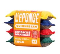 INGA - 4 Éponges Qui durent 1 an - Réutilisable Lavable - Gratte sans rayer | 4 couleurs - Ultra-Efficace - Garantie 1 An - Vaisselle et Multi-Usages - Zéro Rayures - Lavage Machine - Fabriqué en Europe