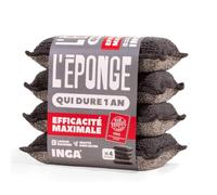 INGA - 4 Éponges Qui durent 1 an - Réutilisable Lavable - Gratte sans rayer | Gris - Ultra-Efficace - Garantie 1 An - Vaisselle et Multi-Usages - Zéro Rayures - Lavage Machine - Fabriqué en Europe