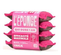 INGA - 4 Éponges Qui durent 1 an - Réutilisable Lavable - Gratte sans rayer | Rose - Ultra-Efficace - Garantie 1 An - Vaisselle et Multi-Usages - Zéro Rayures - Lavage Machine - Fabriqué en Europe