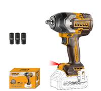 INGCO Boulonneuse à Choc Sans Fil 20V Brushless - Couple de Desserrage 850Nm hoc 1/2" Haute Performance pour Mécanique Automobile - (Vendu Nu avec 3 Douilles & Clip)