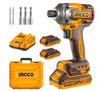 INGCO Visseuse à Chocs Sans Fil 20V, Moteur Sans Balais, 2600 tr/min, 285NM, 3 Vitesse Variable, Lumière de Travail LED avec 2 Batteries 2,0 Ah et 1 Chargeur CIRLI2028