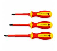 INGDAUM Lot de 3 tournevis cruciformes VDE PH 1 x 80 mm ; PH 2 x 100 mm ; PH 3 x 150 mm, isolés contre 1000 V pour électriciens, mécatroniques et techniciens du froid