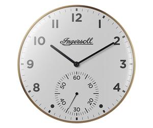 Ingersoll Orologio da parete analogico, di Facile lettura, Con cassa Color oro e quadrante Bianco, diametro di 30 cm