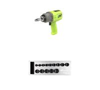 Ingersoll-Rand 2236QTIMAX-G DXS2 hocs Pneumatique, Silencieuse, 2034 Nm, Carter Titane, Bague de Friction, Vert, DXS2 hexagonales SAE impérial Douille à choc Jeu, 14 pièces