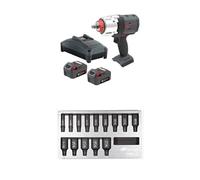 Ingersoll-Rand W7153-K22B-EU DXS2 hocs Sans Fil 20V, 2 Batteries, 2170 Nm, Bague de Friction avec 14 pièces DXS2 hexagonales Deep SAE impérial Douille à choc Jeu, acier au chrome-molybdène