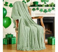 inhand Couverture tricotée Douce pour canapé, Salon, décoration d'intérieur - Couverture d'été Chaude légère et Respirante pour extérieur, Style Rustique - 127 x 152,4 cm, Vert Sauge