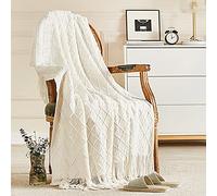 inhand Plaid tricoté à Franges, Doux, léger, Chaud, Respirant, pour canapé, lit, Salon, décoration d’intérieur, Convient en extérieur, Style Rustique, 127 x 152,4 cm
