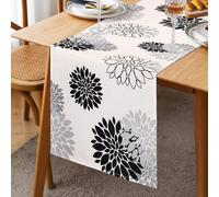 Inhobbok Chemin de Table Printemps Noir Gris Dahlia Fleur Chemins de Table Lin 40x140 cm Moderne Attrayant Ferme Géométrique Table Centre Decor pour Salon Salle à Manger Partie Patio