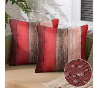 Inhobbok Housse de Coussin 50x50 Home Decor Taie d'oreiller Rouge Brun Rayures Vintage Housses de Coussin Polyester Housse Coussin Exterieur Impermeable Coussin pour Canapé Maison Décor Lot de 2