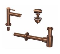 INK 1A Kit robinet lave-mains - robinet lave-mains sur pied - bas - toujours ouvert - bonde et siphon design - Mat rose doré 9902402