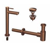 INK 2A Kit robinet lave-mains - robinet lave-mains sur pied - haut - toujours ouvert - bonde et siphon design - Mat rose doré 9902412