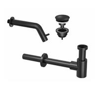 INK 3A Kit robinet lave-mains - robinet lave-mains mural - toujours ouvert - bonde et siphon design - noir mat 9902421