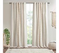 Ink+Ivy Rideaux Chenille à Rayures touffetés de Style bohème pour Chambre à Coucher et Salon, 100% Coton, Style Ferme, 127 x 241,3 cm, Ivoire