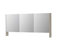 INK SPK3 Armoire de toilette - 160x14x74cm - 3 portes - miroir double face - étagère ouverte - interrupteur et prise de courant - MDF laqué gris cachemire mat 1110379