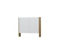 INK SPK3 Armoire de toilette - 90x14x74cm - 2 portes - miroir double face - étagère ouverte - interrupteur et prise - placage MDF Naturel 1110171