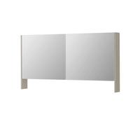 INK SPK3 Armoire de toilette avec miroir - 140x14x74cm - 2 portes - miroir double face - tablette ouverte - interrupteur et prise de courant - MDF laqué gris cachemire mat 1110329