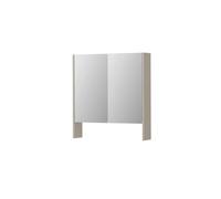 INK SPK3 Armoire de toilette avec miroir - 70x14x74cm - 2 portes - miroir double face - tablette ouverte - interrupteur et prise - MDF laqué gris cachemire mat 1110079