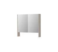 INK SPK3 Armoire de toilette avec miroir - 80x14x74cm - 2 portes - miroir double face - tablette ouverte - interrupteur et prise de courant - MDF laqué gris cachemire mat 1110129