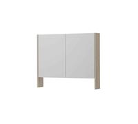 INK SPK3 Armoire de toilette avec miroir - 90x14x74cm - 2 portes - miroir double face - tablette ouverte - interrupteur et prise de courant - MFC Chêne ivoire 1110180